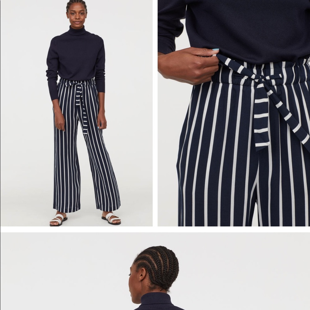 WORN ONCE Wide paper bag striped pants